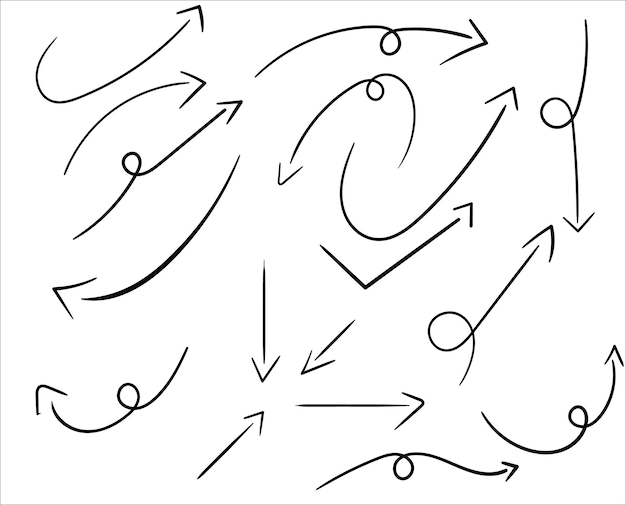 Vector super set different handdrawn arrows social media element doodle line design