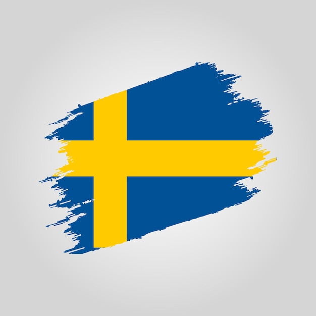 Vector Sweden flag Brush stroke with grunge background template