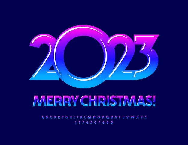 Vector sweet Greeting Card Merry Christmas 2023! Bright artistic Font. Modern Alphabet Letters