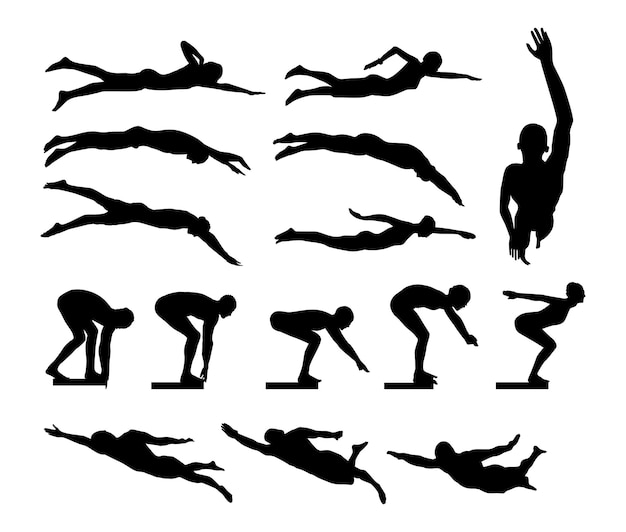 Vector vector swimmer swimming jumping silhouette