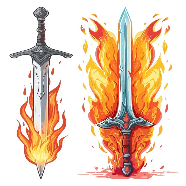 Vector vector sword with fire on white background