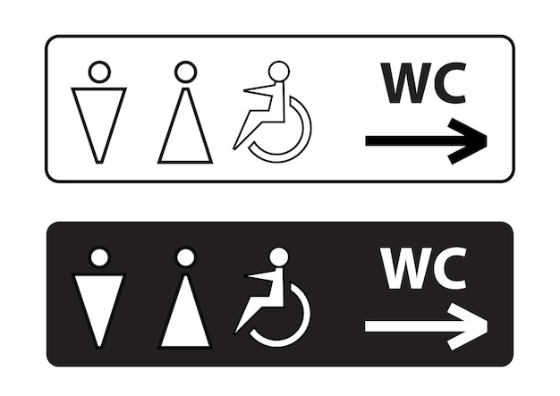 Vector symbols set toilet icons, girls and boys restroom black rectangle colors