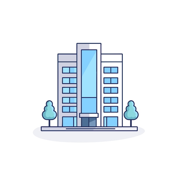 Vector of a tall building with trees in front of i