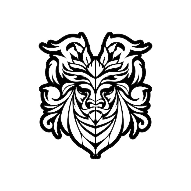 Vector tattoo sketch of a black and white Polynesian god mask