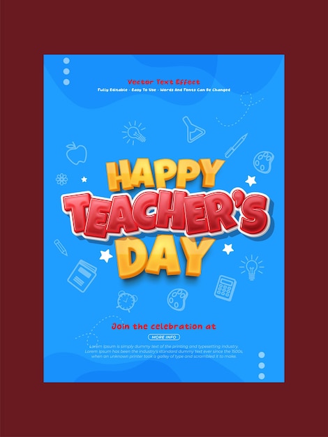 Vector vector teachers day greeting card template with editable 3d style effect 04