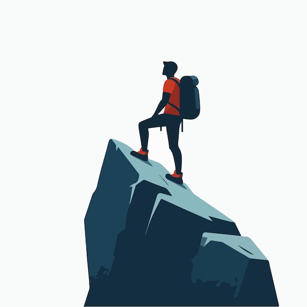 vector of a teenager climbing a rock in a flat design style