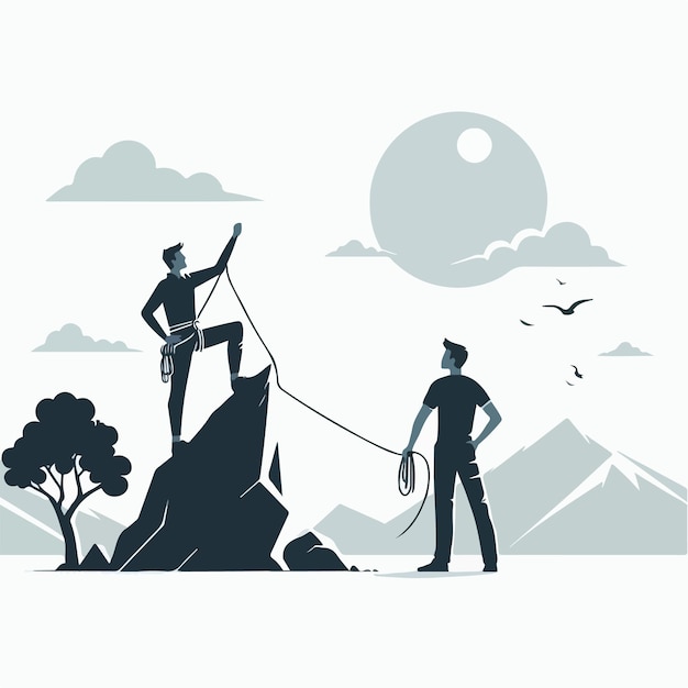 Vector vector of a teenager climbing a rock in a flat design style