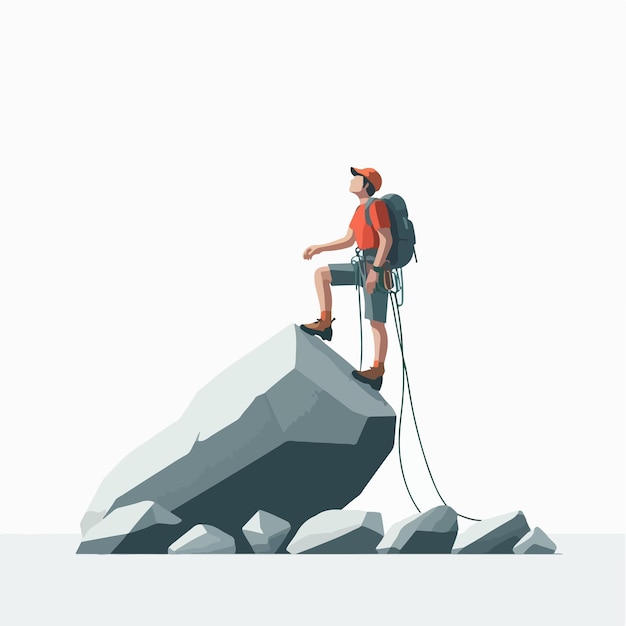 vector of a teenager climbing a rock in a flat design style