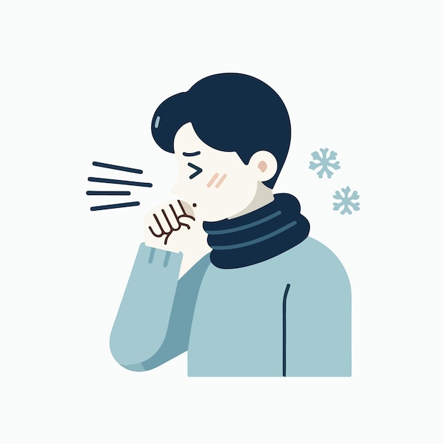 Vector vector of teenager coughing in flat design style