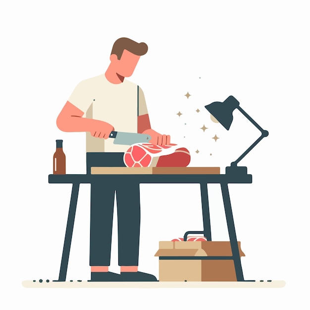 Vector vector teenager cutting meat in flat design style