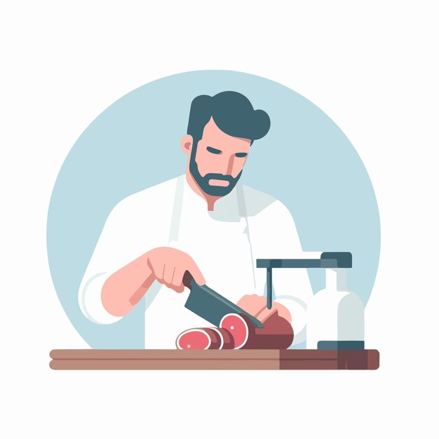 Vector vector teenager cutting meat in flat design style