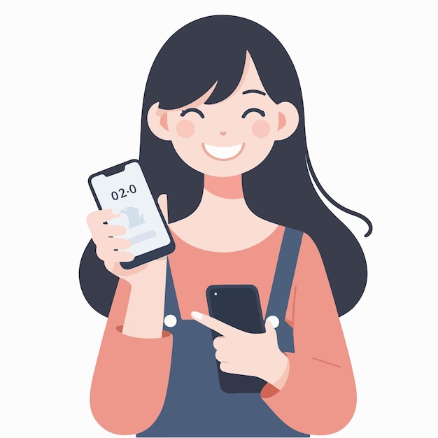 Vector vector of a teenager holding a cellphone with a flat design style