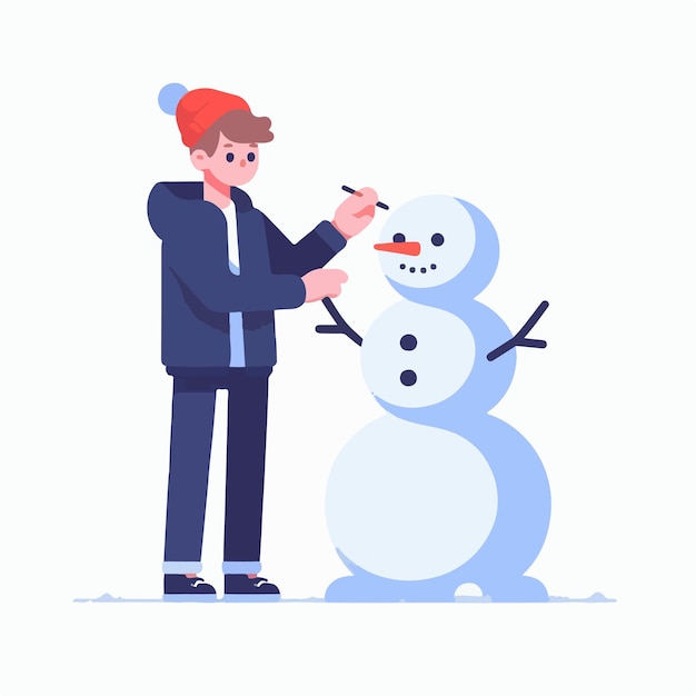 Vector vector of a teenager making a snowman