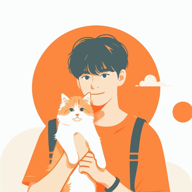 Vector vector of a teenager taking a photo with a cat