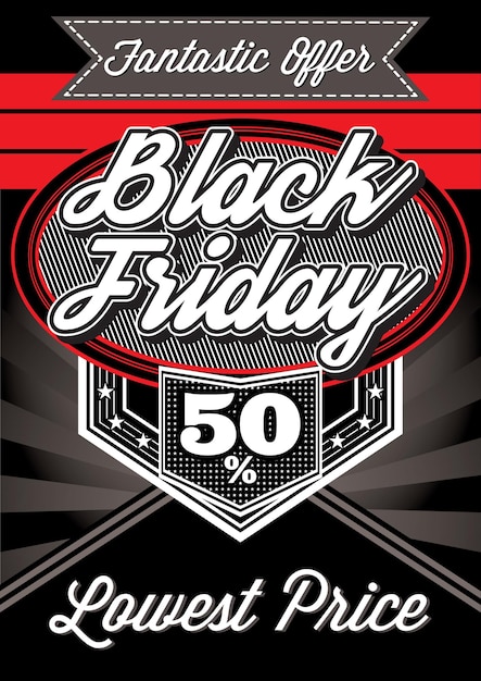 Vector template advertising retro poster for Black Friday discounts