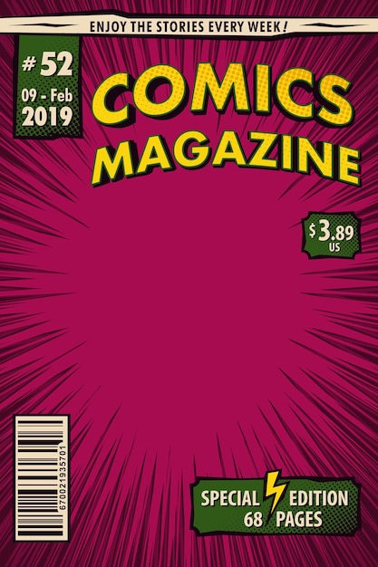 Vector template of comic magazine cover