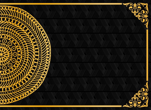 vector template of elegant gold half mandala pattern on black background