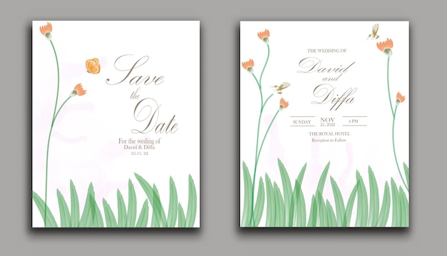 vector template for elegant and simple wedding invitation with watercolor elements