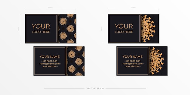 Vector Template for printing design business cards Black with Greek patterns. Business card preparation with luxurious ornaments.