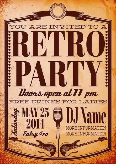 Vector template for a retro party concert events