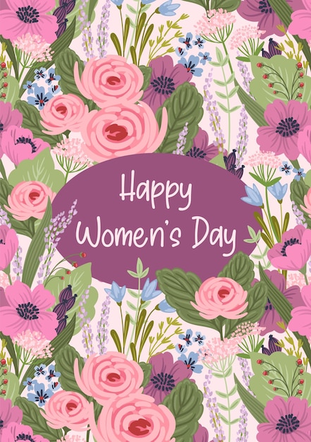 Vector template with beautiful flowers Design concept for International Women s Day and other