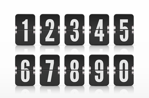 Vector template with flip scoreboard numbers and reflections for black countdown timer or calendar