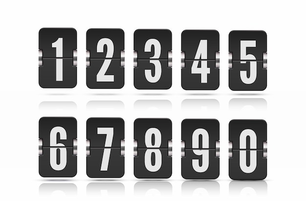 Vector template with flip scoreboard numbers and with reflections floating on different heights for countdown timer