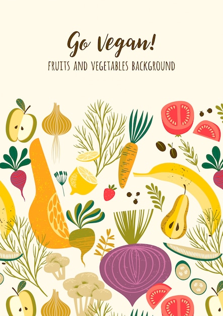 Vector template with vegetables and fruit