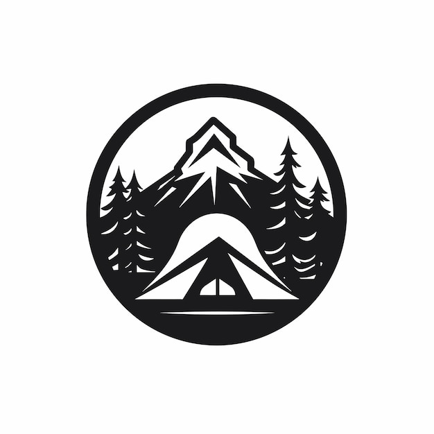 Vector of a tent in the peaceful woods captured in black and white