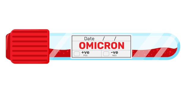 Vector test tube with blood sample for OMICRON virus stamp analysis