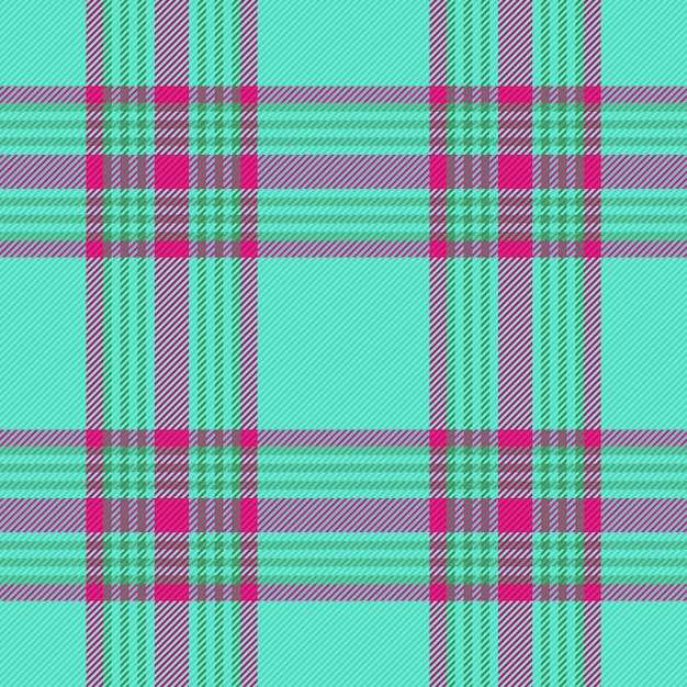 Vector textile check of seamless pattern background with a texture plaid fabric tartan in turquoise and magenta colors