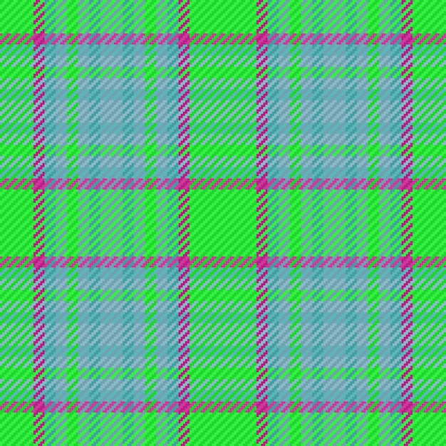 Vector textile fabric of plaid check pattern with a texture tartan seamless background in cyan and green colors