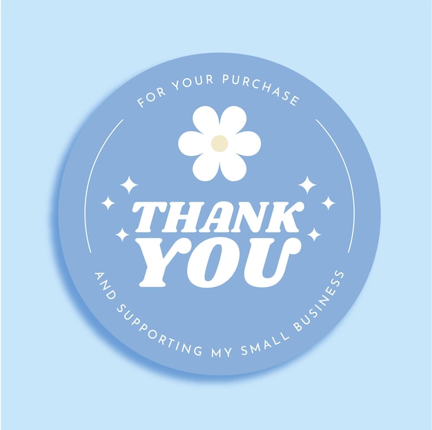 Vector thank you sticker template business packaging packaging sticker retro 70s