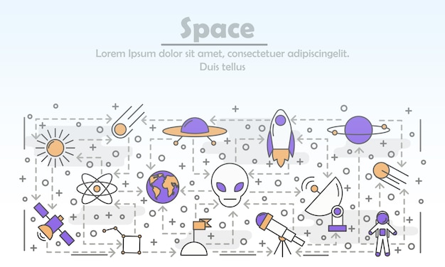 Vector thin line art space illustration