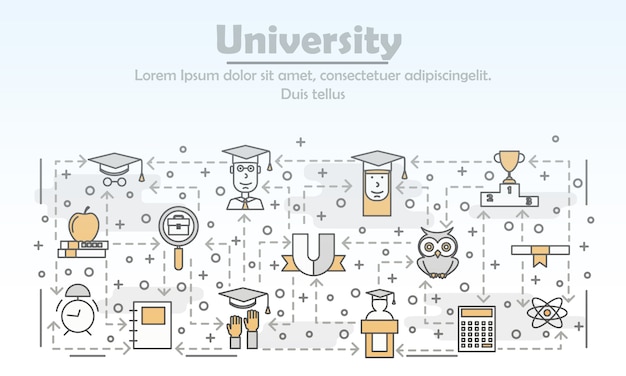 Vector thin line art university illustration