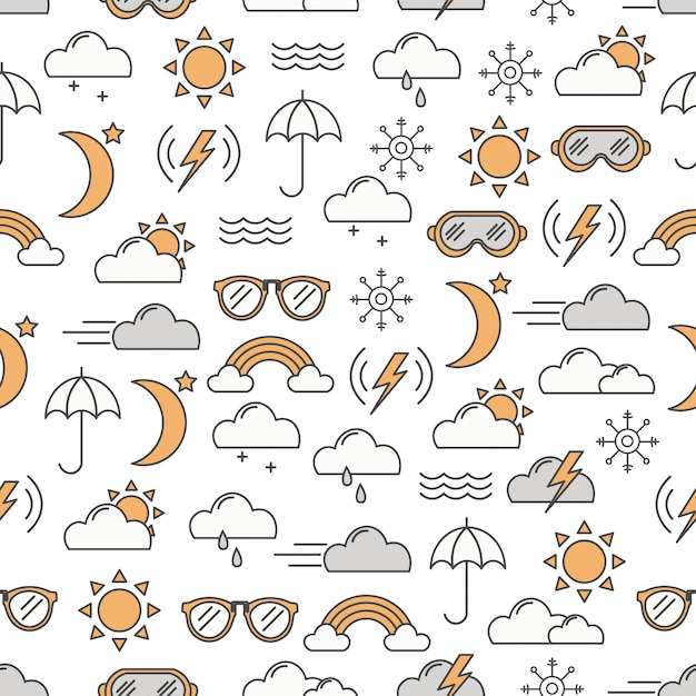 Vector thin line art weather seamless pattern