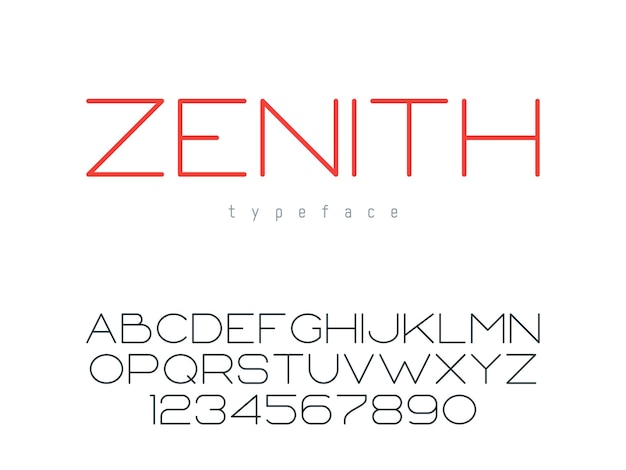 Vector thin line uppercase font Latin alphabet letters and numbers