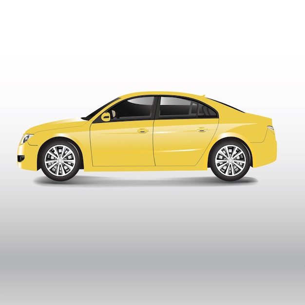 Vector three dimensional image of yellow car isolated on white background