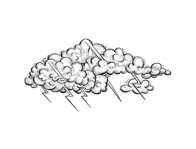 Vector thundercloud illustration in engraved style Hand drawn storm cloud with zippers sketch