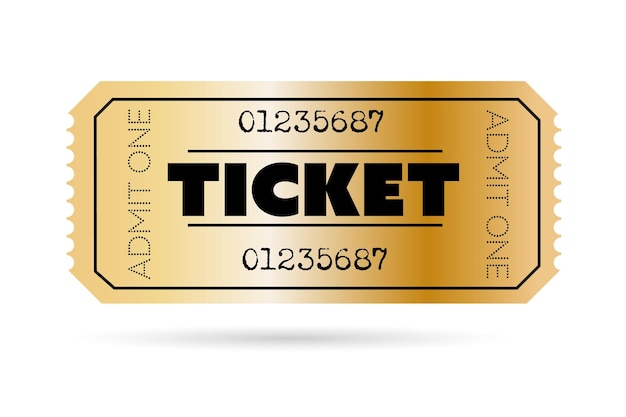 Vector ticket for Cinema theater concert movie performance party event festival Realistic gold vip ticket template