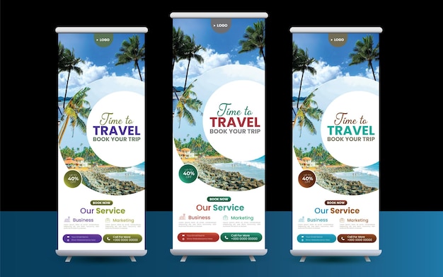 Vector tour and travel sale roll up banner stand poster template Design