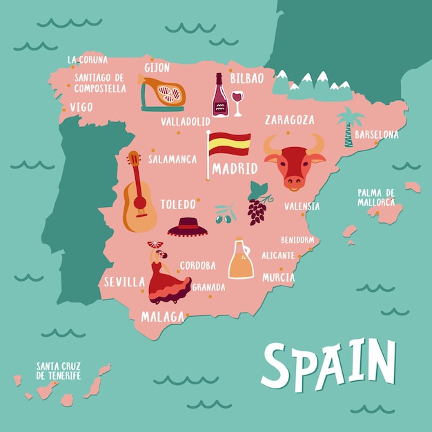 Vector tourist map of Spain