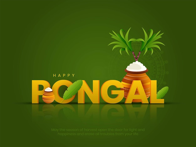 Vector Traditional Harvest Festival Background Design for Happy Pongal on Green Background