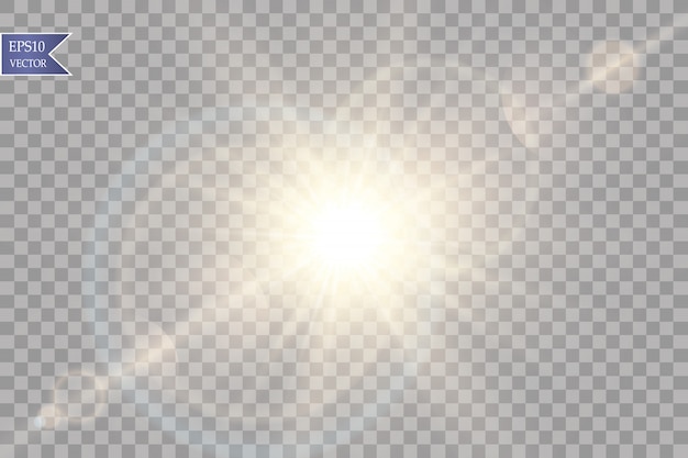 Vector transparent sunlight special lens flare light effect. Sun flash with rays and spotlight