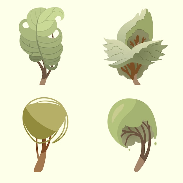 Vector trees elements for forest flat cartoons