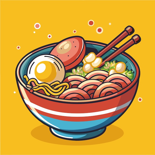 Vector trendy flat design noodle soup Ramen with egg