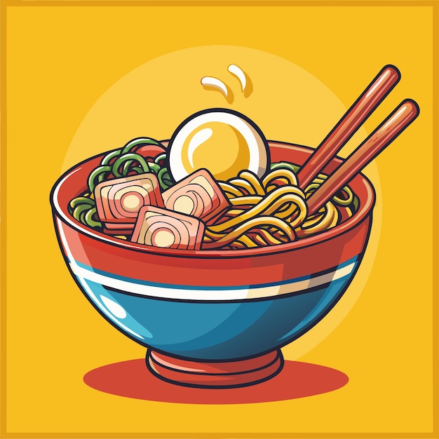 Vector trendy flat design noodle soup Ramen with egg