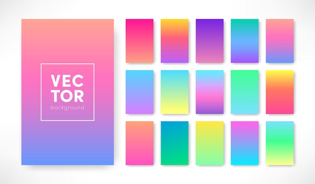 Vector vector trendy gradient color background set. vertical vivid colorful gradient cover design