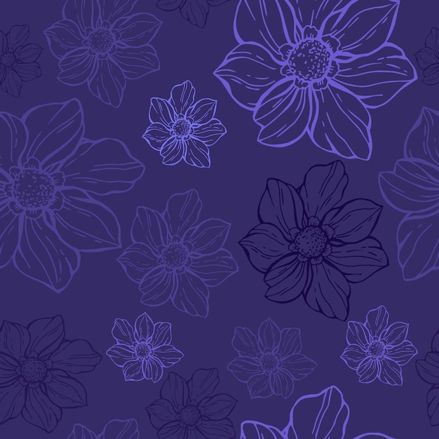 Vector trendy seamless pattern of luxury dahlia flowers