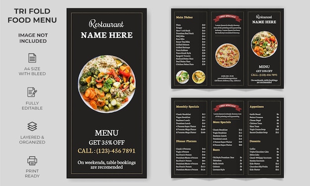 Vector Trifold Food Menu Brochure Template